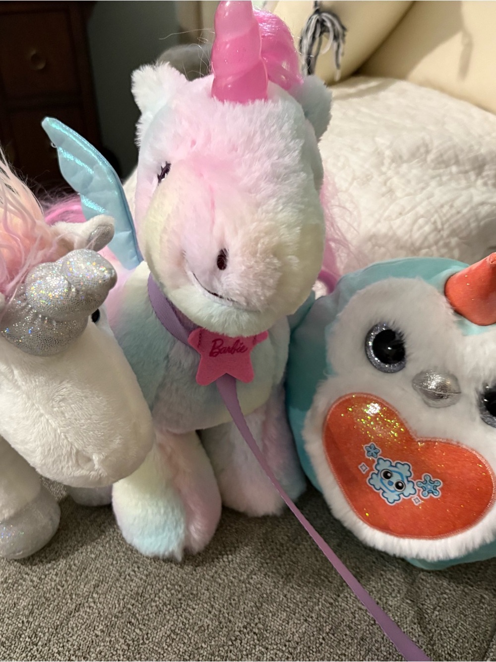 Barbie Pastel Rainbow Unicorn walk with me Plush with Pink Horn and 2 more
